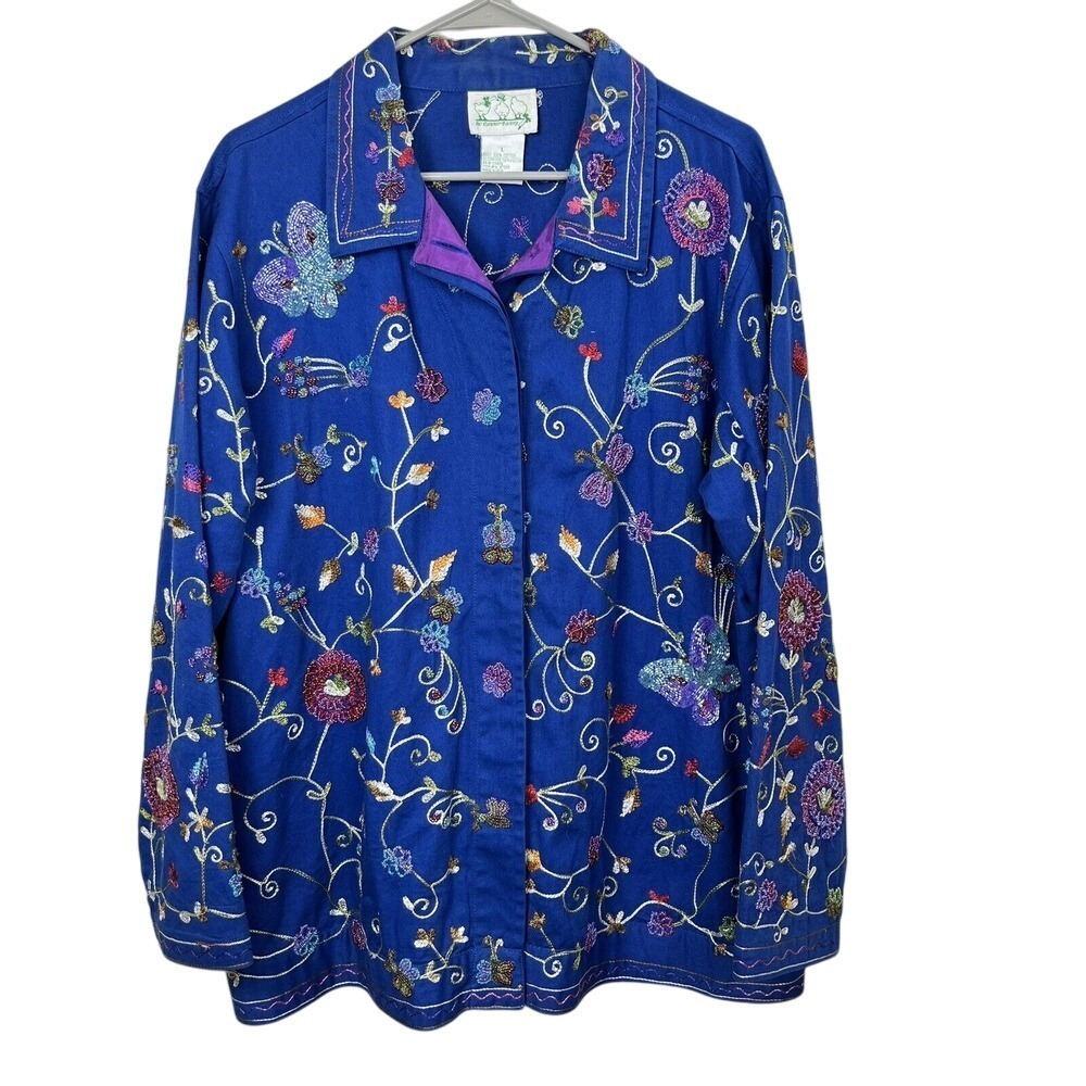 Quacker Factory Blue Floral Embroidered Jacket